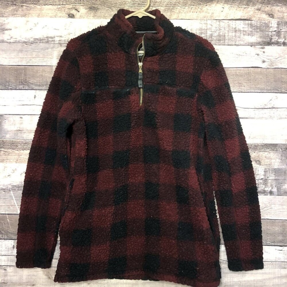 Womens ALPINE SHERPA Red/Black Fleece Pull-Over Shirt Small